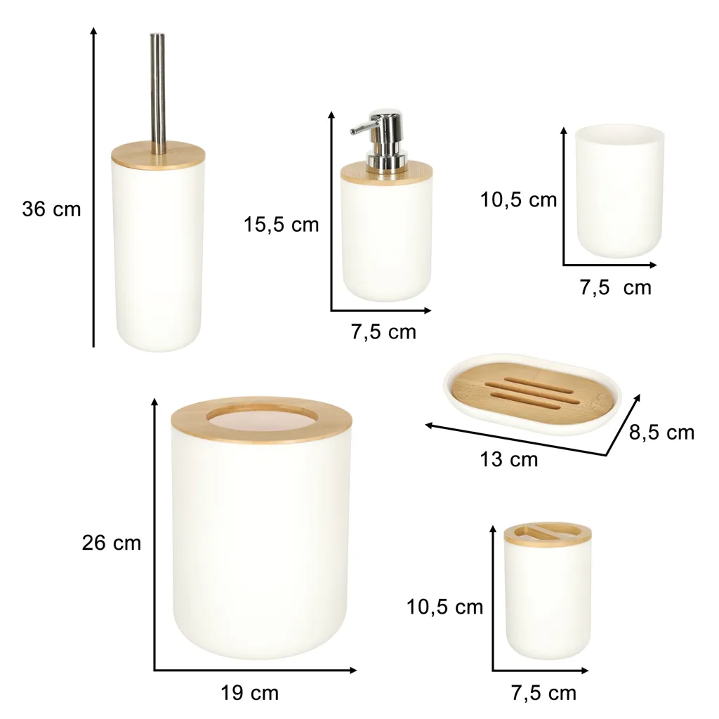 Zestaw łazienkowy szczotka dozownik komplet 6 elementów Biały